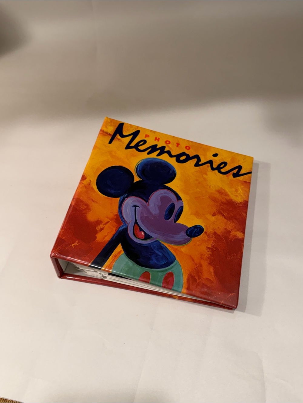 Vintage Photo Memories Album with Orange & Red Mickey Illustration